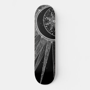 Elegant Silver Sun Moon Mandala Black Design Persoonlijk Skateboard