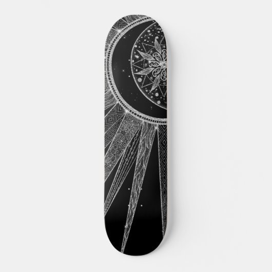 Elegant Silver Sun Moon Mandala Black Design Persoonlijk Skateboard (Voorkant)