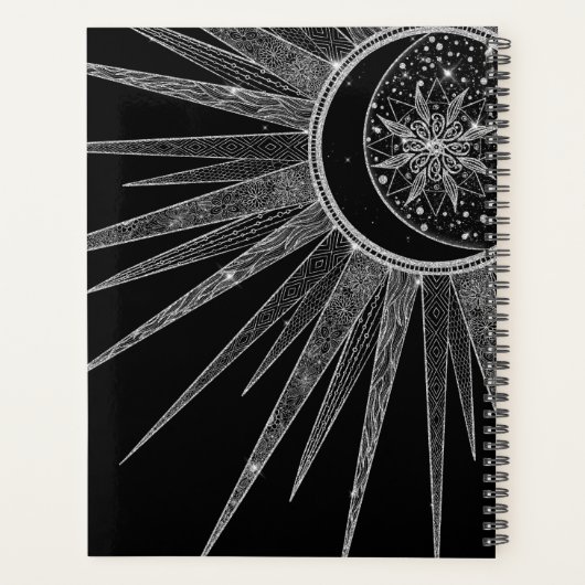 Elegant Silver Sun Moon Mandala Black Design Planner (Achterkant)