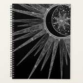 Elegant Silver Sun Moon Mandala Black Design Planner (Voorkant)