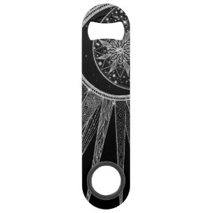 Elegant Silver Sun Moon Mandala Black Design Speed Flessenopener