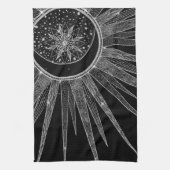Elegant Silver Sun Moon Mandala Black Design Theedoek (Verticaal)