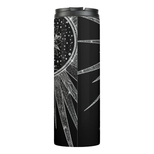 Elegant Silver Sun Moon Mandala Black Design Thermosbeker (Achterkant)