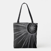Elegant Silver Sun Moon Mandala Black Design Tote Bag (Achterkant)