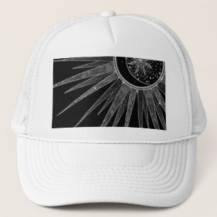 Elegant Silver Sun Moon Mandala Black Design Trucker Pet