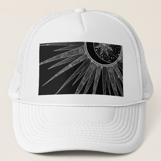 Elegant Silver Sun Moon Mandala Black Design Trucker Pet (Voorkant)