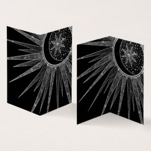 Elegant Silver Sun Moon Mandala Black Design Visitekaartje