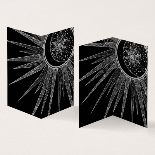 Elegant Silver Sun Moon Mandala Black Design Visitekaartje (Binnen en buitenkant)