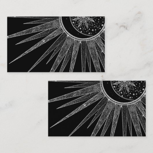 Elegant Silver Sun Moon Mandala Black Design Visitekaartje (Voorkant / Achterkant)
