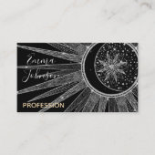 Elegant Silver Sun Moon Mandala Black Design Visitekaartje (Voorkant)