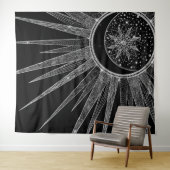 Elegant Silver Sun Moon Mandala Black Design Wandkleed (In Situ (horizontaal))