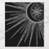 Elegant Silver Sun Moon Mandala Black Design Wijn Etiket (Enkel label)