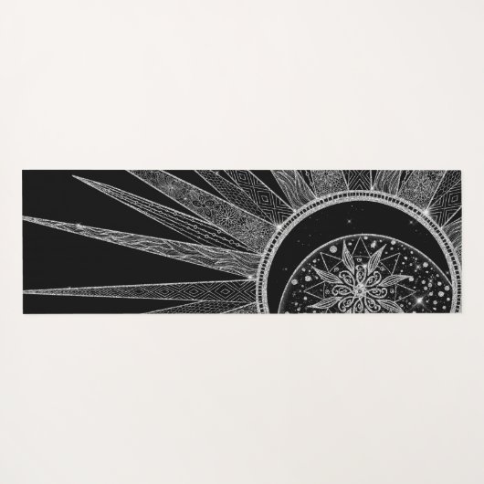 Elegant Silver Sun Moon Mandala Black Design Yogamat (Achterkant (horizontaal))