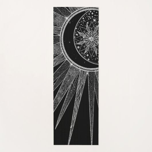 Elegant Silver Sun Moon Mandala Black Design Yogamat (Voorkant)
