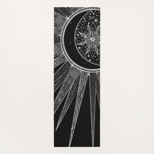 Elegant Silver Sun Moon Mandala Black Design Yogamat (Achterkant)