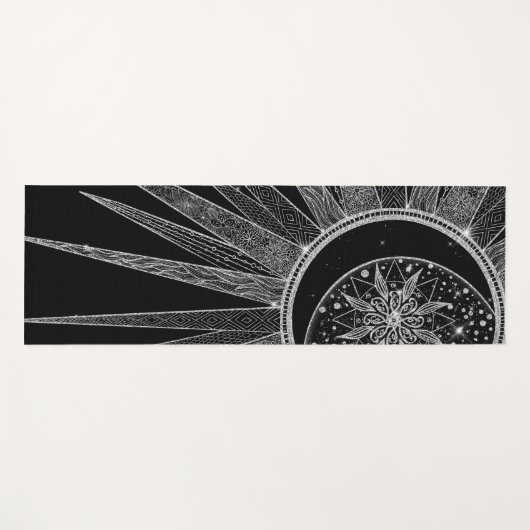 Elegant Silver Sun Moon Mandala Black Design Yogamat (Voorkant (horizontaal))