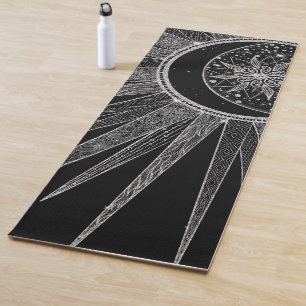 Elegant Silver Sun Moon Mandala Black Design Yogamat