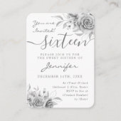Elegant Silver Sweet 16 Glitter Floral Invite  Informatiekaartje (Voorkant)