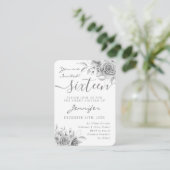 Elegant Silver Sweet 16 Glitter Floral Invite  Informatiekaartje (Staand voorkant)