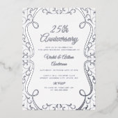 Elegant Silver Swirl 25th Wedding Jubileum Folie Uitnodiging (Voorkant)