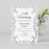Elegant Silver Swirl 25th Wedding Jubileum Folie Uitnodiging (Staand Voorkant)