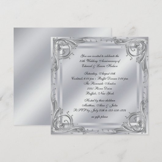 Elegant Silver Swirl 25th Wedding Jubileum Kaart (Voorkant / Achterkant)