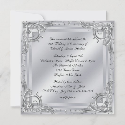 Elegant Silver Swirl 25th Wedding Jubileum Kaart (Voorkant)