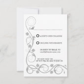 Elegant Silver Swirls RSVP / Reply Kaart (Achterkant)