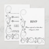Elegant Silver Swirls RSVP / Reply Kaart (Voorkant / Achterkant)