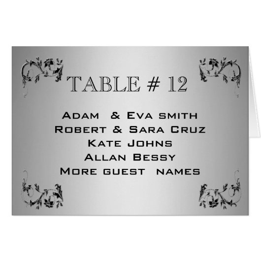 Elegant Silver Table number sjabloon bruiloft (Voorkant Horizontaal)