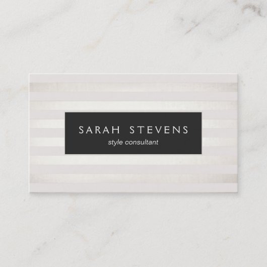 Elegant Silver Thin Off White Striped Black Plaque Visitekaartje (Voorkant)