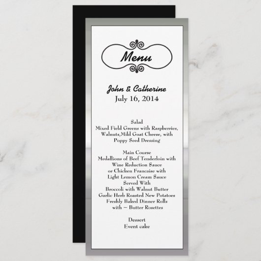 Elegant Silver Tone Framed Wedding Table Menu (Voorkant / Achterkant)