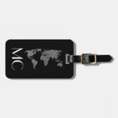 Elegant Silver Travel Wereldkaart monogrammed naam Bagagelabel (Voorkant horizontaal)