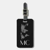 Elegant Silver Travel Wereldkaart monogrammed naam Bagagelabel (Voorkant verticaal)