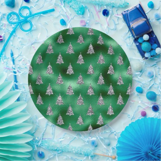 Elegant Silver Trees Kerstmis Papieren Bordje (Feest)