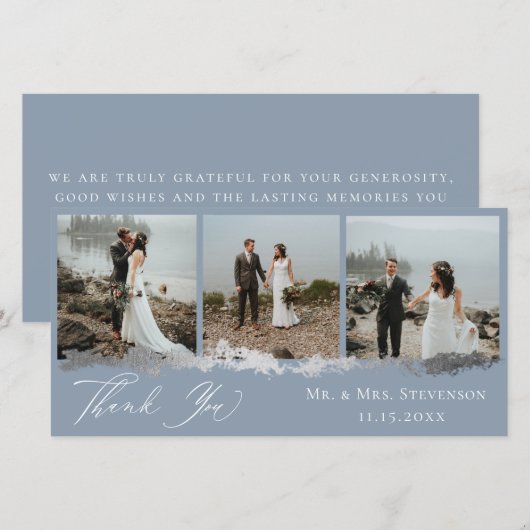 Elegant Silver Vein Wedding Foto bedankt (Voorkant / Achterkant)