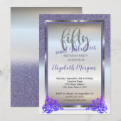 Elegant Silver, Violet Glitter 50th Birthday Party Kaart (Voorkant / Achterkant)
