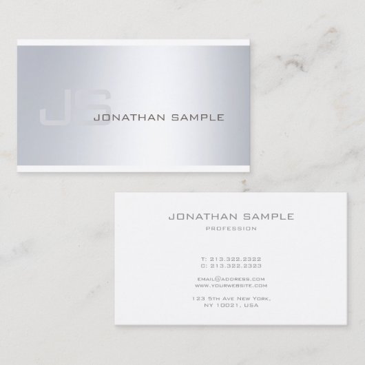 Elegant Silver Watch Plain Luxury Modern Monogram Visitekaartje (Voorkant / Achterkant)