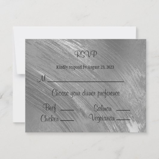 Elegant Silver Waterverf Brush Strokes Pattern RSVP Kaartje (Voorkant)