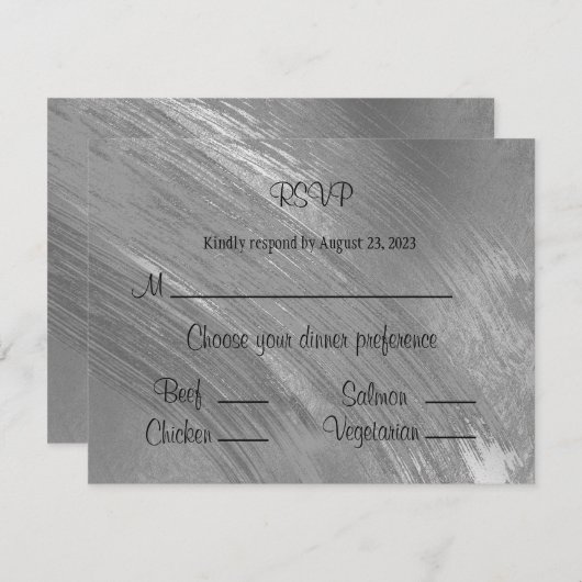 Elegant Silver Waterverf Brush Strokes Pattern RSVP Kaartje (Voorkant / Achterkant)