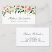 Elegant Silver Waterverf Roze Blush White Floral Visitekaartje (Voorkant / Achterkant)
