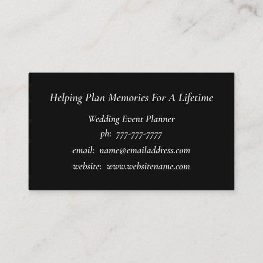 Elegant Silver Wedding Event Planner Visitekaartje (Achterkant)