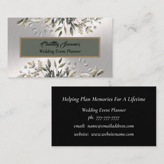 Elegant Silver Wedding Event Planner Visitekaartje (Voorkant / Achterkant)