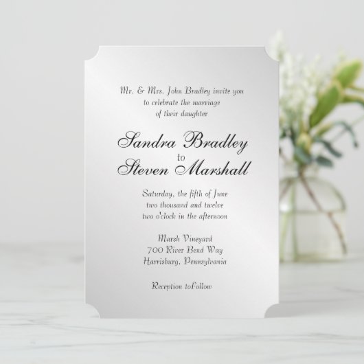 Elegant Silver Wedding Invitation 5"x 7" Kaart (Staand voorkant)