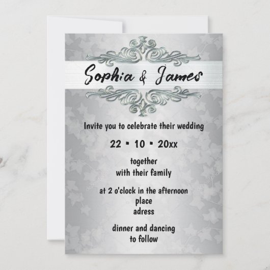Elegant Silver Wedding Invitation – Custom card Kaart (Voorkant)