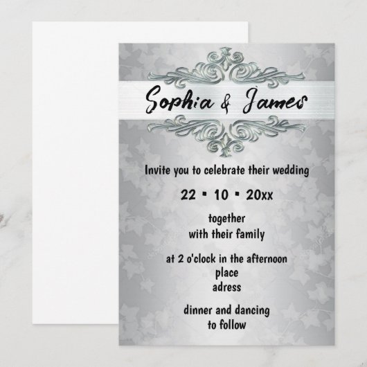 Elegant Silver Wedding Invitation – Custom card Kaart (Voorkant / Achterkant)