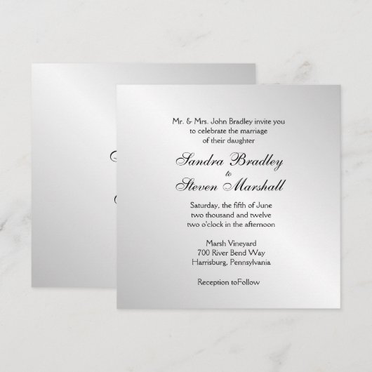 Elegant Silver Wedding Invitations Kaart (Voorkant / Achterkant)
