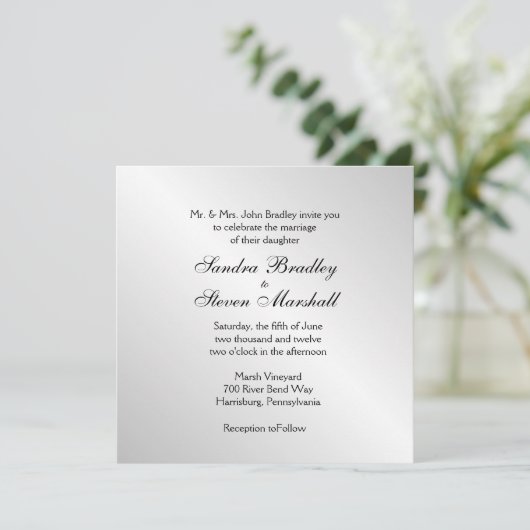 Elegant Silver Wedding Invitations Kaart (Staand voorkant)