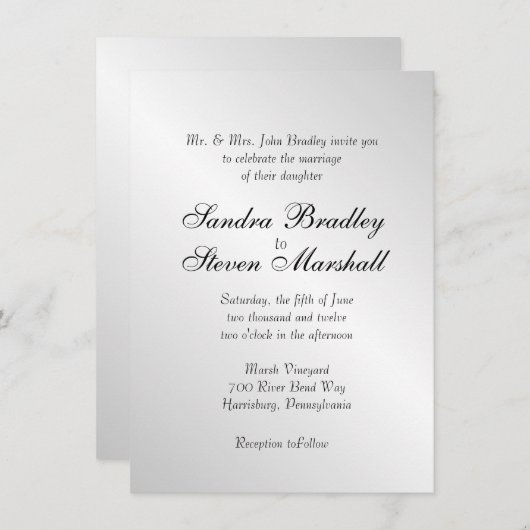 Elegant Silver Wedding Invitations Kaart (Voorkant / Achterkant)