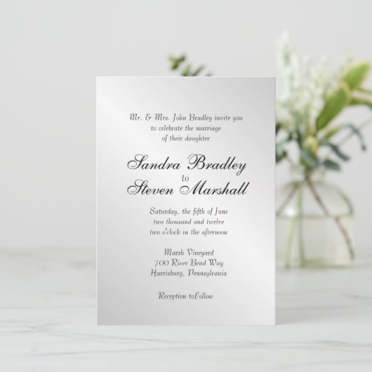 Elegant Silver Wedding Invitations Kaart (Staand voorkant)